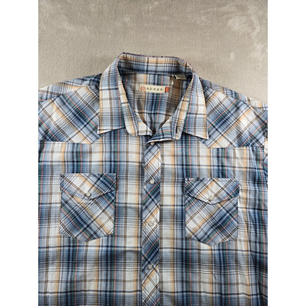 Roper‎ Shirt Mens 3XL Plaid Short Sleeve Western Pearl Snap Pockets